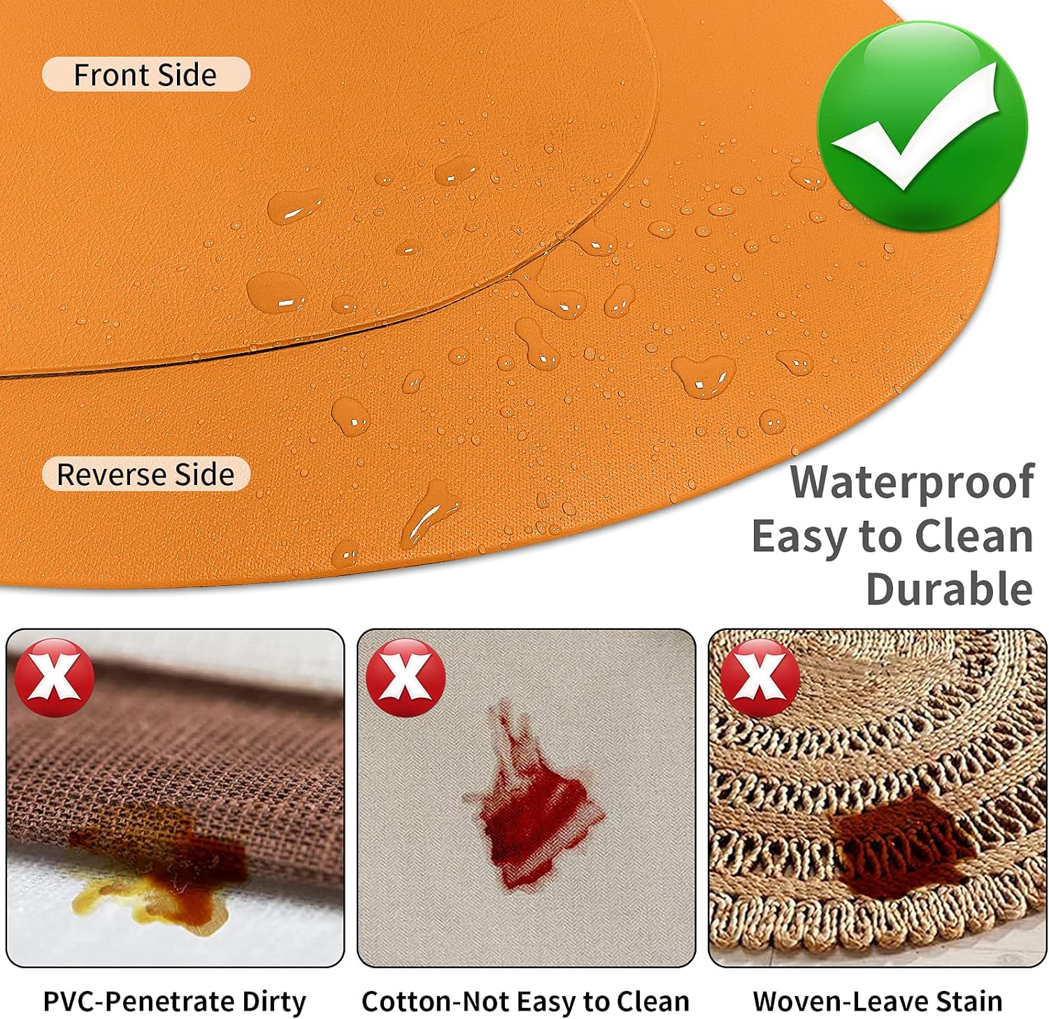 Herda Faux Leather Round Placemats Set of 4 Wipeable Washable Heat Resist Table Mats 24Hr Smart